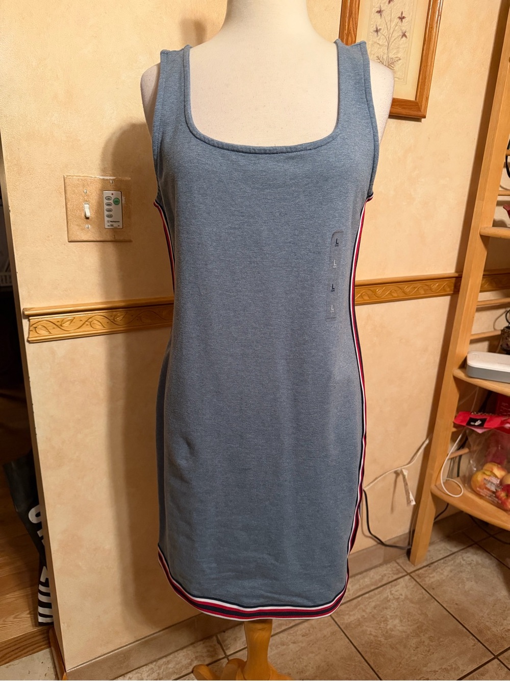 Tommy Hilfiger Light Blue Tank Dress with Stripe Trim size Large